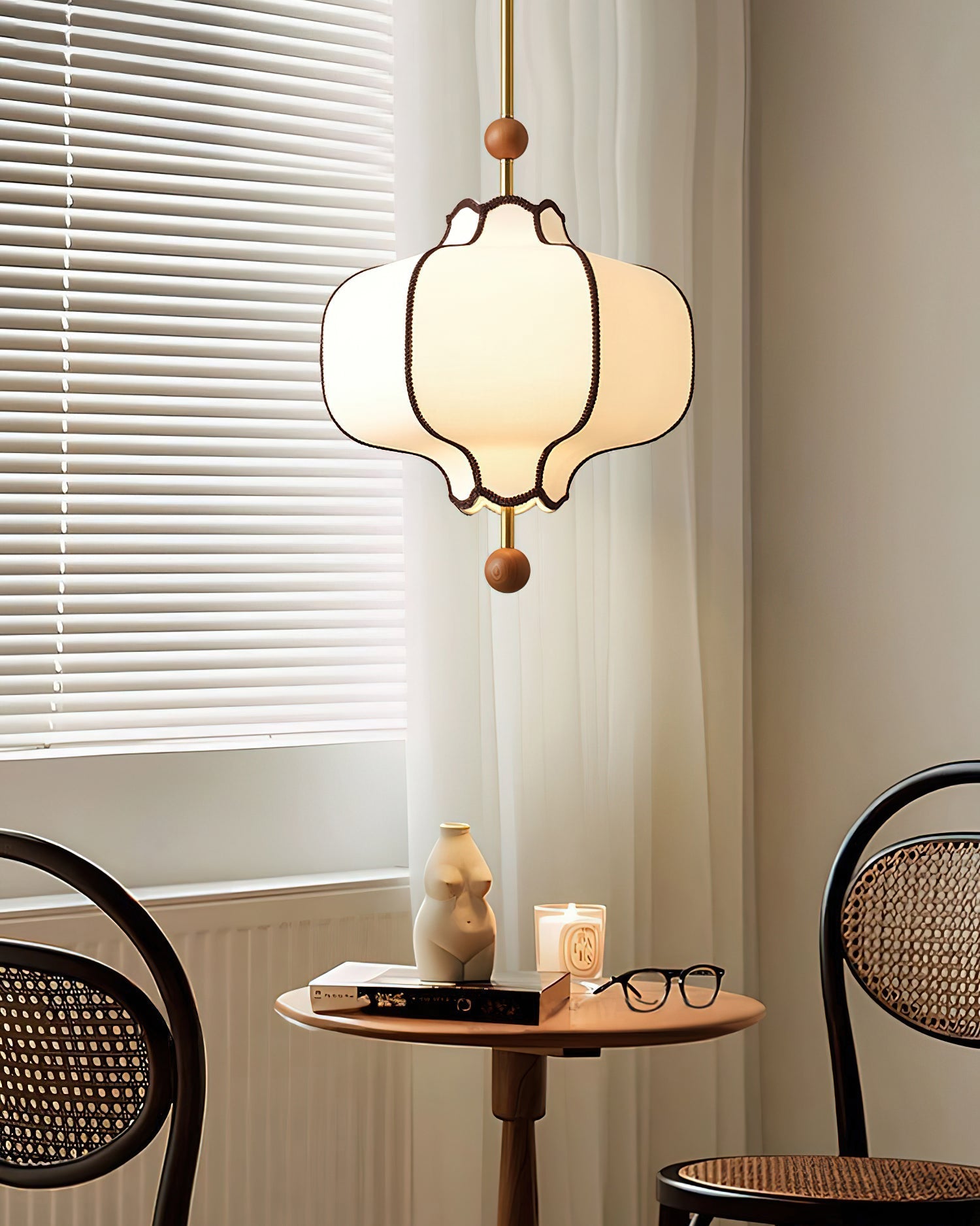Lustra Pendant Light Lantern Fabric for Living Room-Neutral Decor