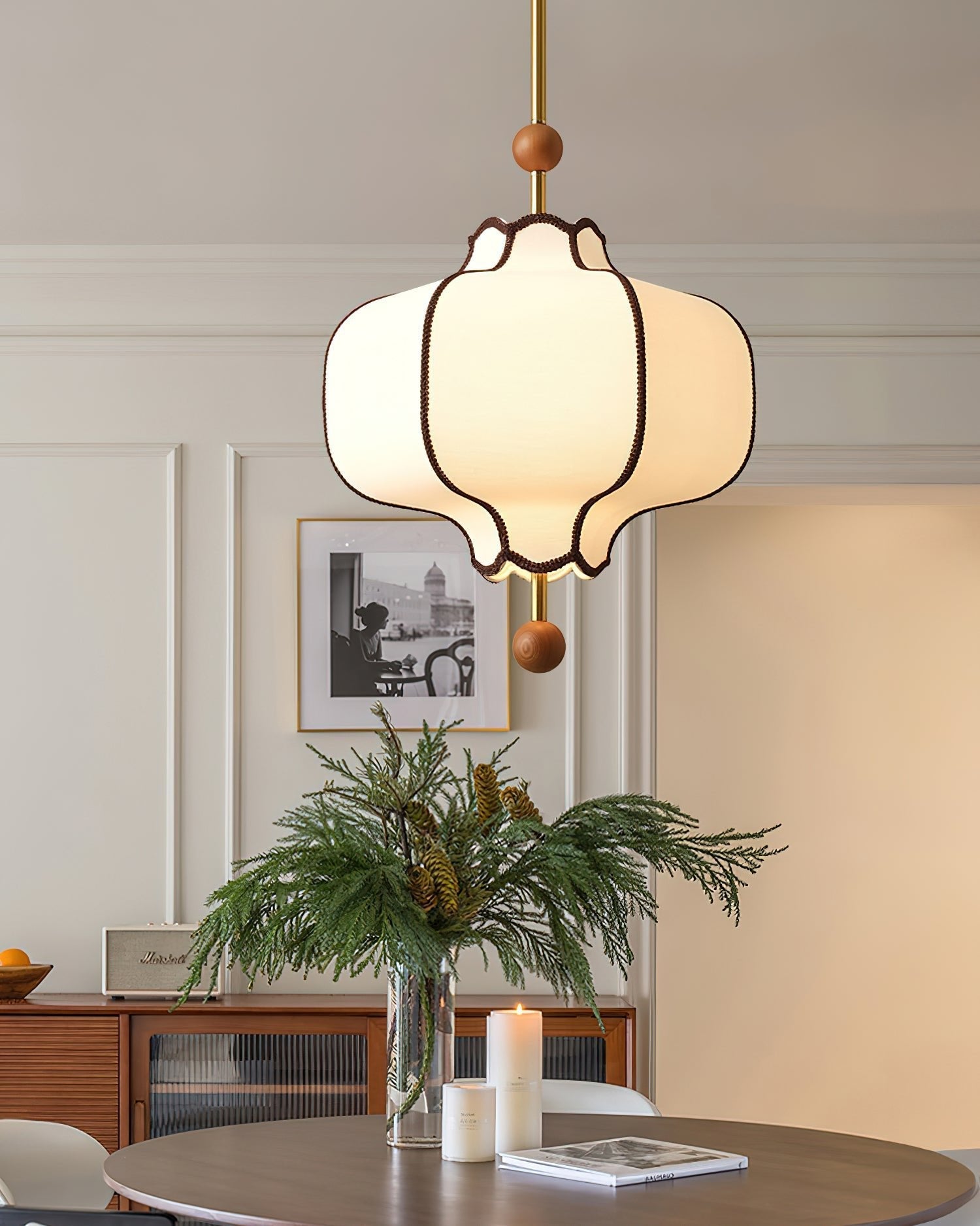 Lustra Pendant Light Lantern Fabric for Living Room-Neutral Decor
