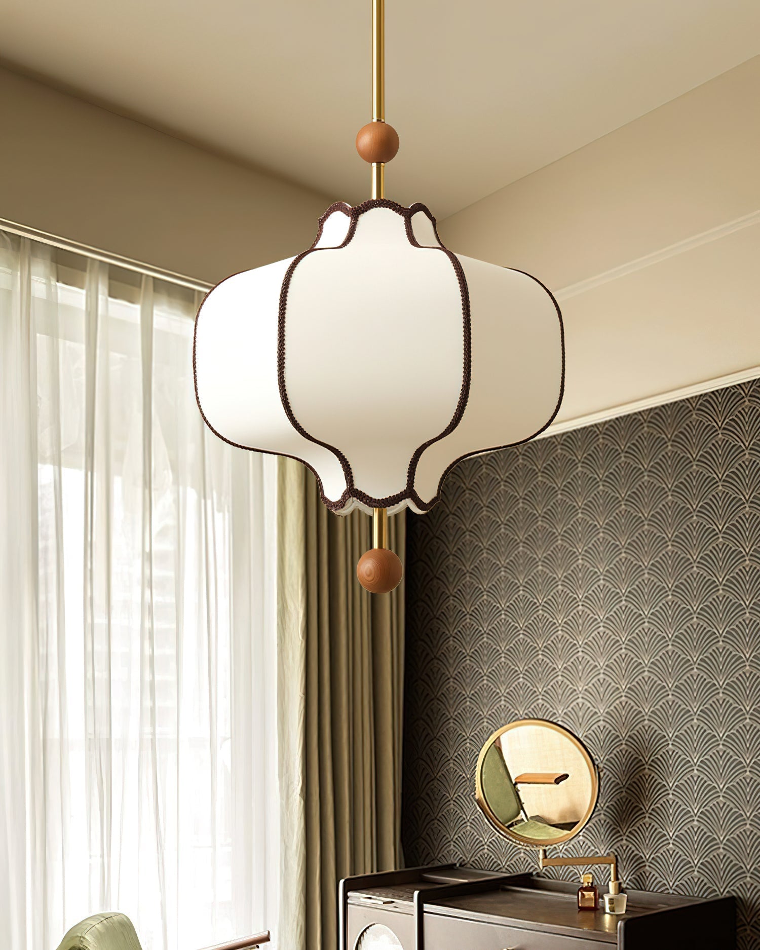 Lustra Pendant Light Lantern Fabric for Living Room-Neutral Decor