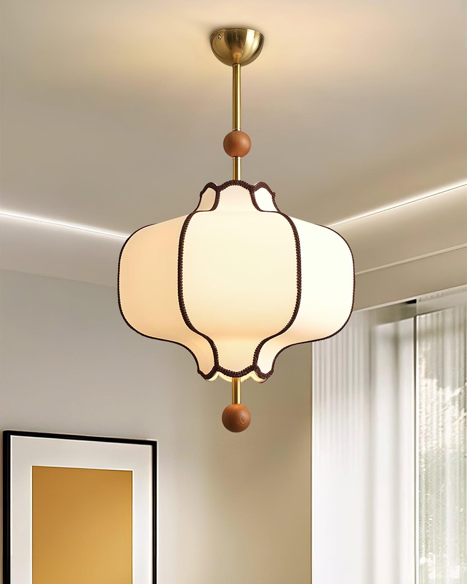 Lustra Pendant Light Lantern Fabric for Living Room-Neutral Decor