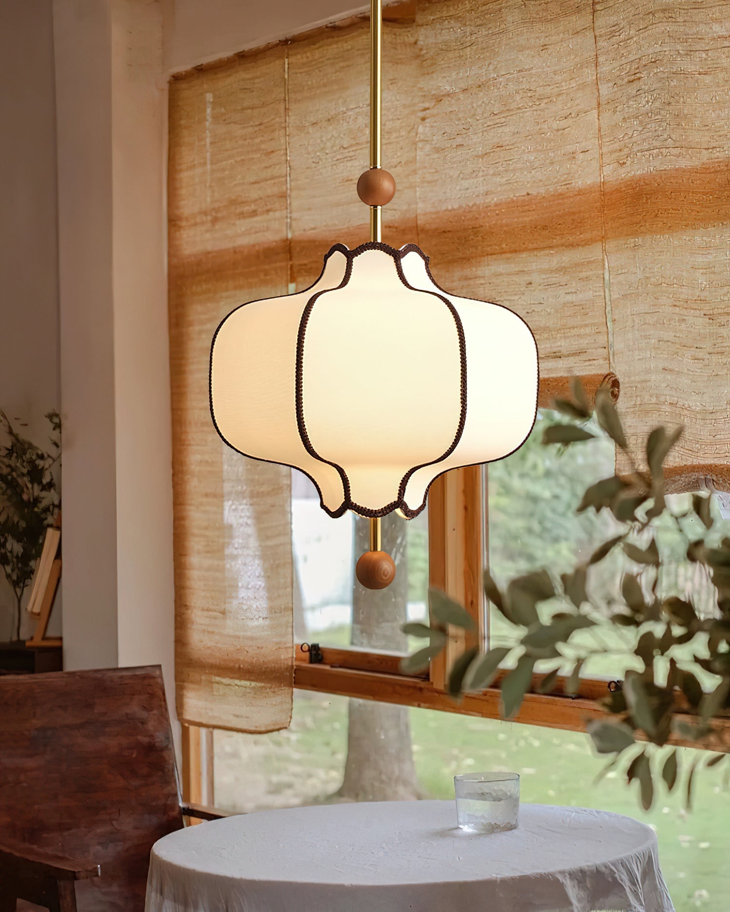 Lustra Pendant Light Lantern Fabric for Living Room-Neutral Decor