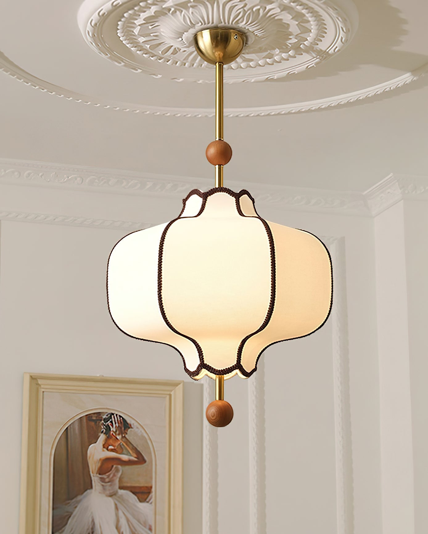 Lustra Pendant Light Lantern Fabric for Living Room-Neutral Decor