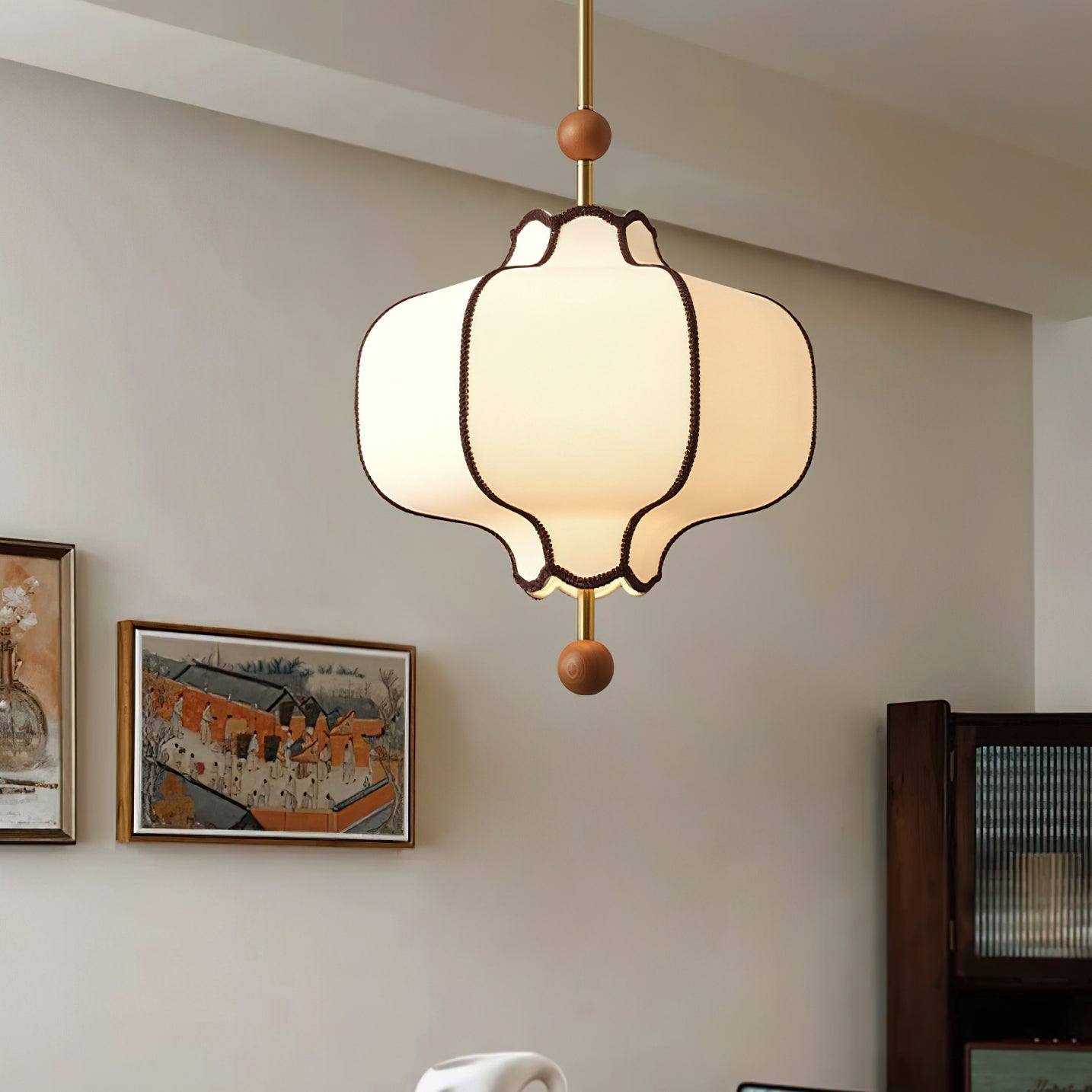 Lustra Pendant Light Lantern Fabric for Living Room-Neutral Decor