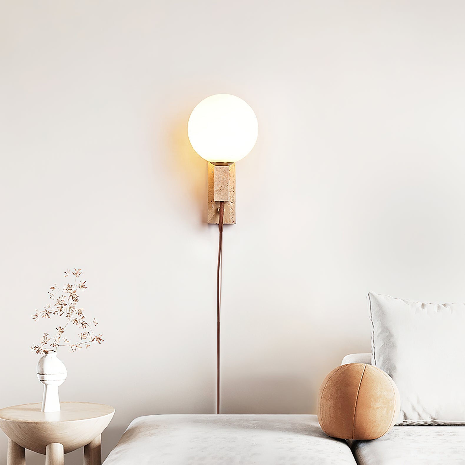 Talt Globe-Travertine Wall Light-Neutral Decor