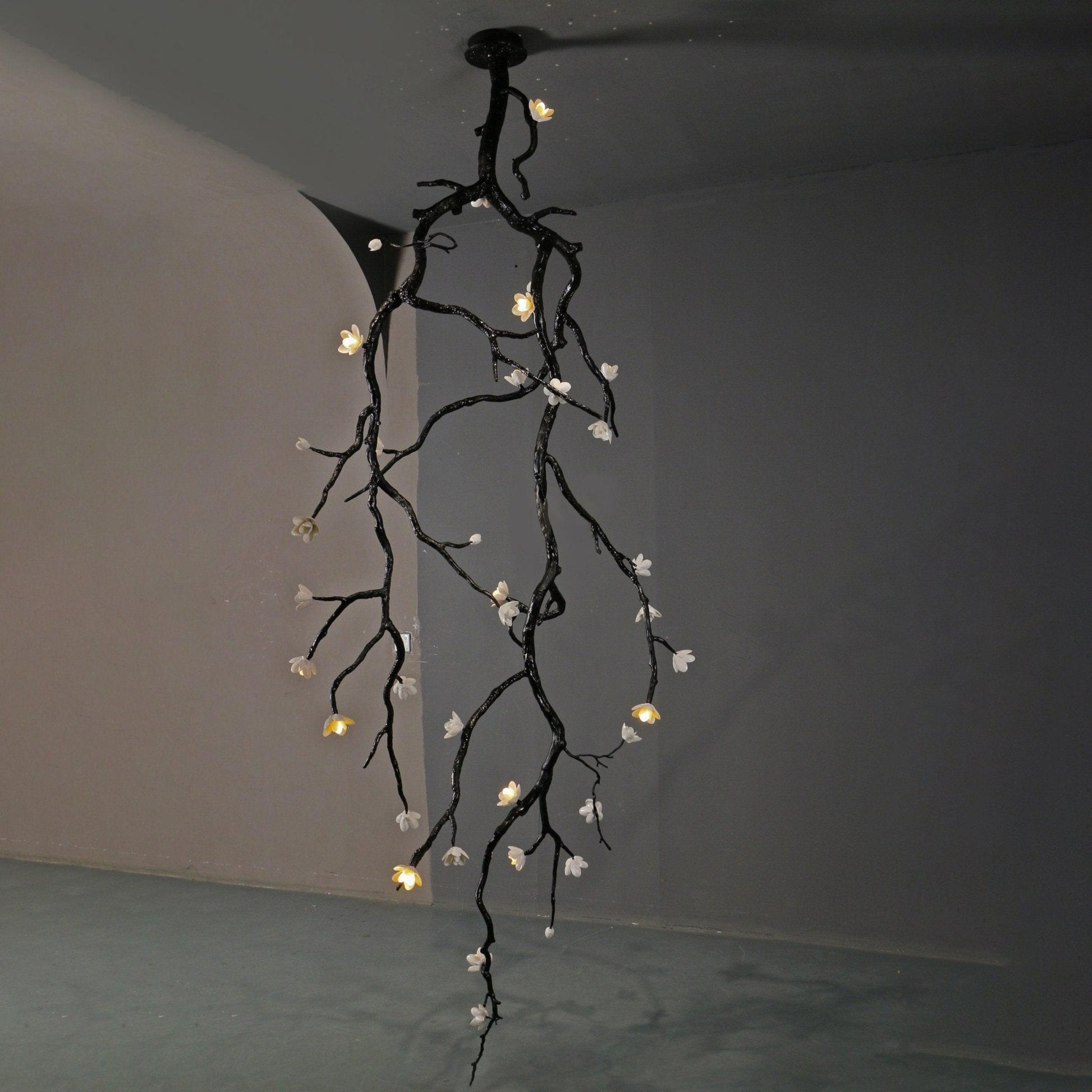 Rae Chandelier Black Branch Flower-Neutral Decor