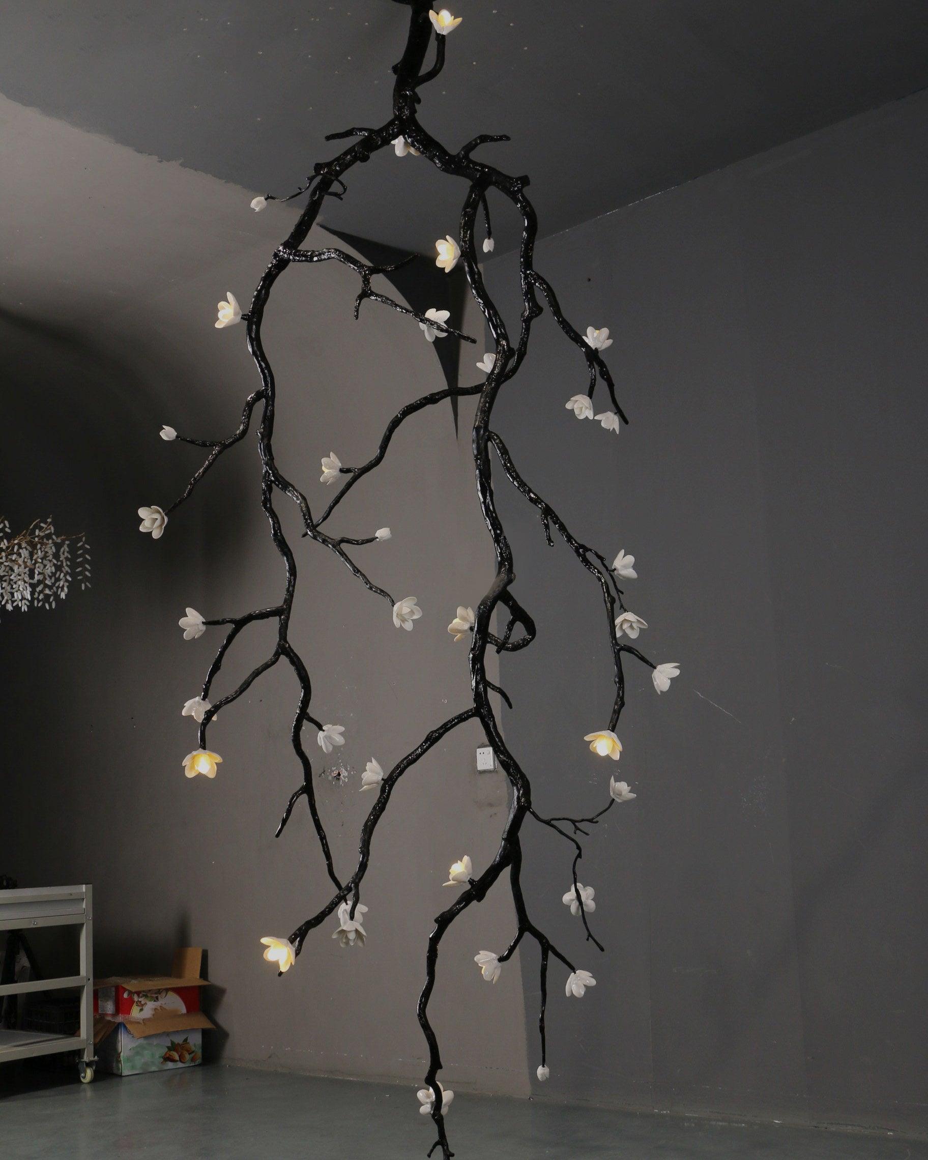 Rae Chandelier Black Branch Flower-Neutral Decor