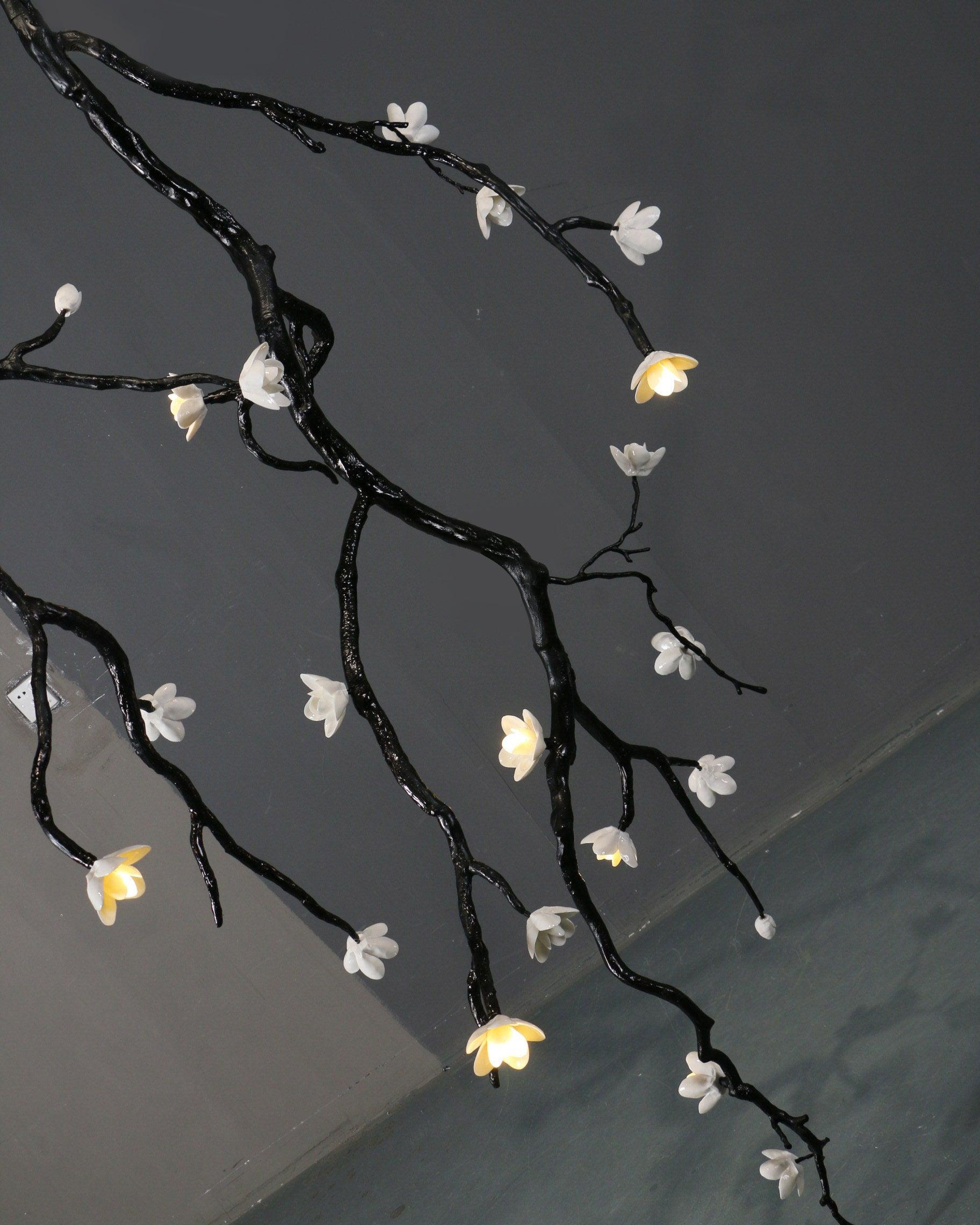 Rae Chandelier Black Branch Flower-Neutral Decor