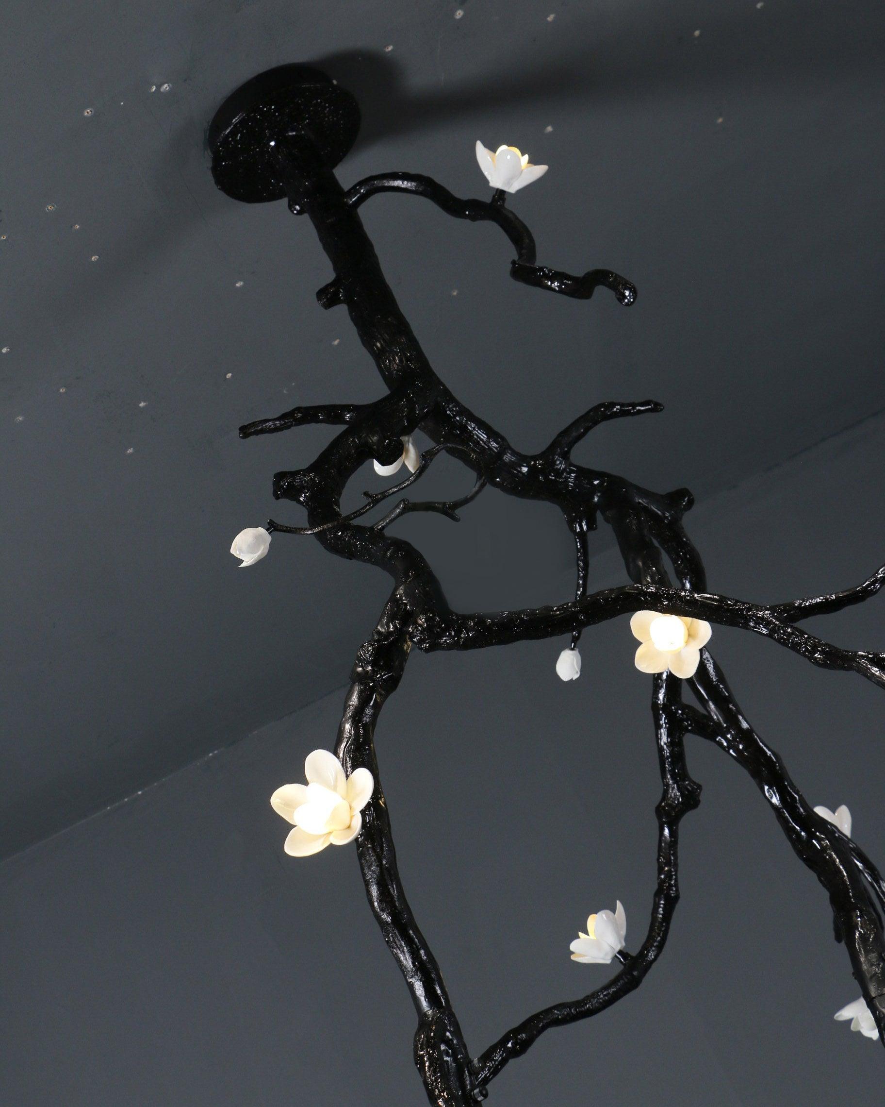Rae Chandelier Black Branch Flower-Neutral Decor