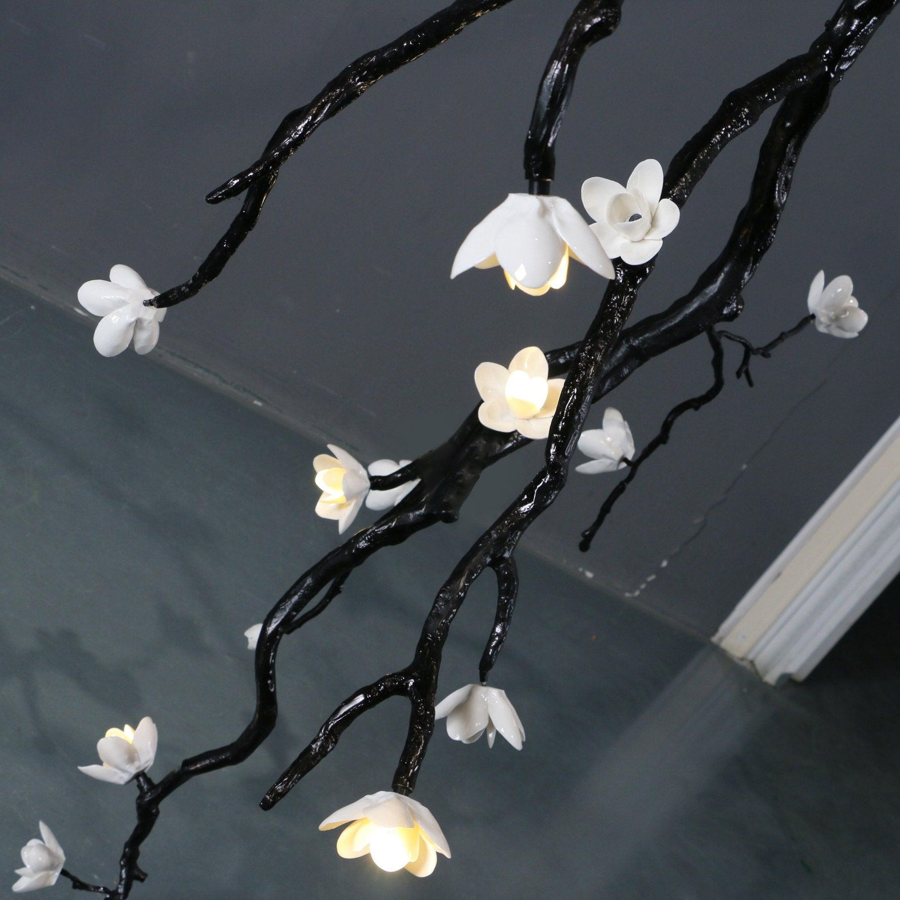 Rae Chandelier Black Branch Flower-Neutral Decor