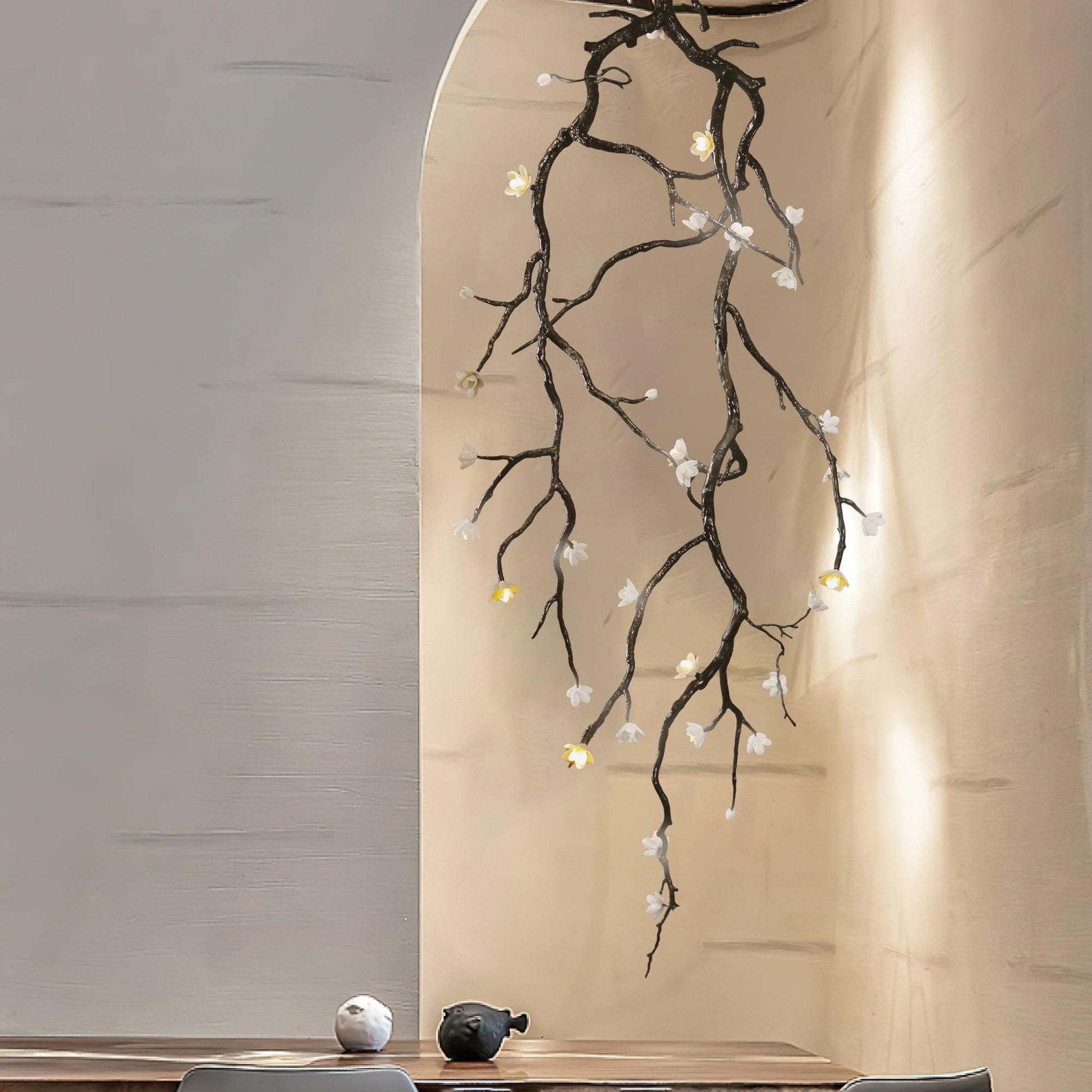 Rae Chandelier Black Branch Flower-Neutral Decor