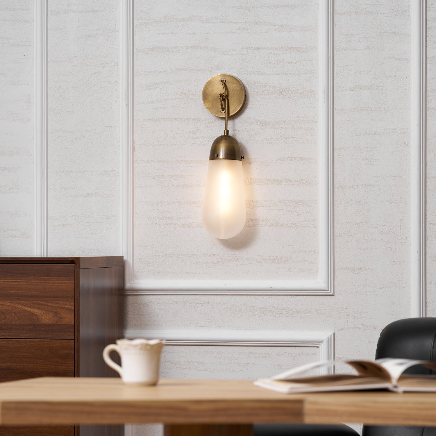 Lariat Wall Lamp in bronze finish, viewed from below.