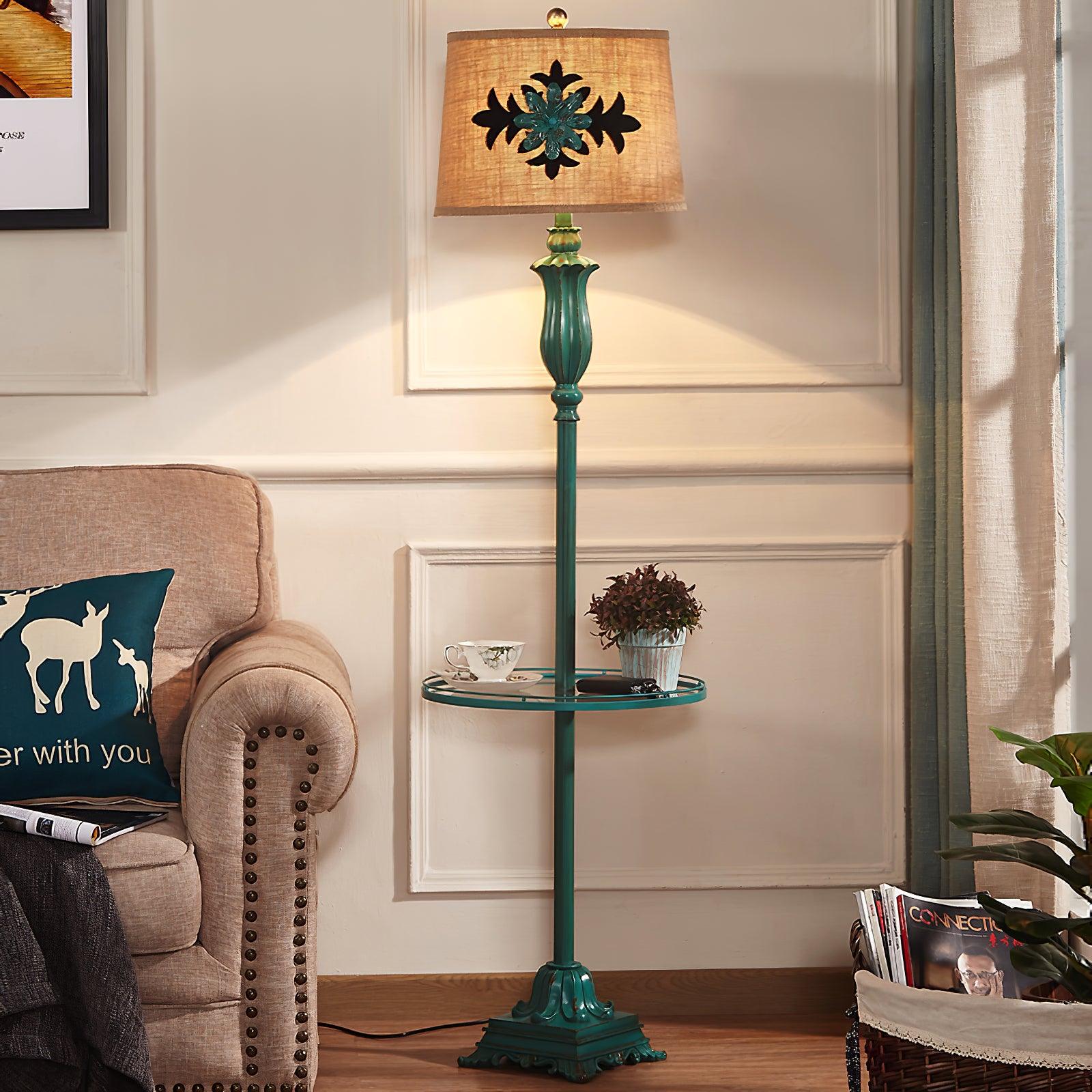 Eryn Floor Lamp Table Vintage, Metal/Resin, Green, Living Room - Neutral Decor