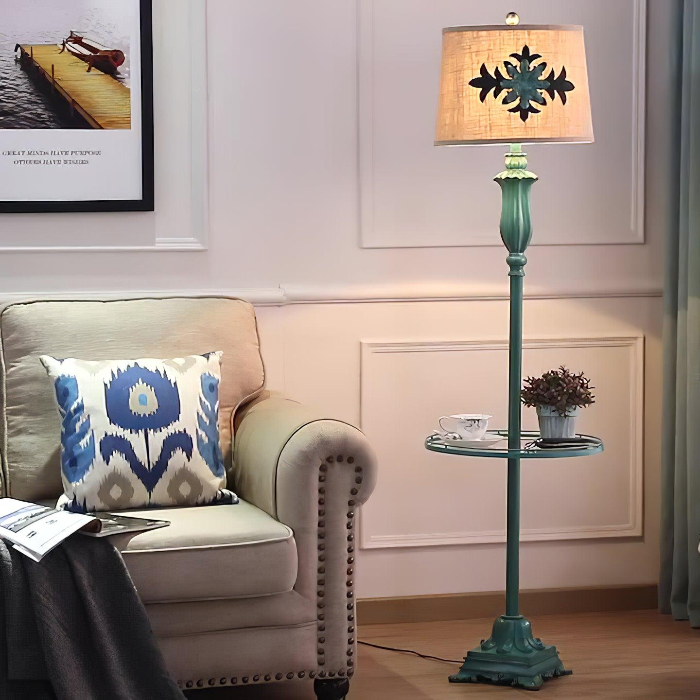 Eryn Floor Lamp Table Vintage, Metal/Resin, Green, Living Room - Neutral Decor