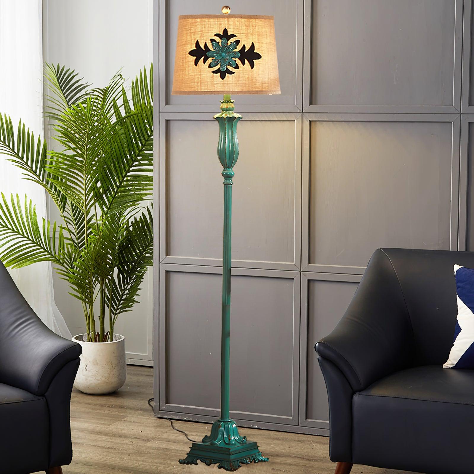 Eryn Floor Lamp Table Vintage, Metal/Resin, Green, Living Room - Neutral Decor