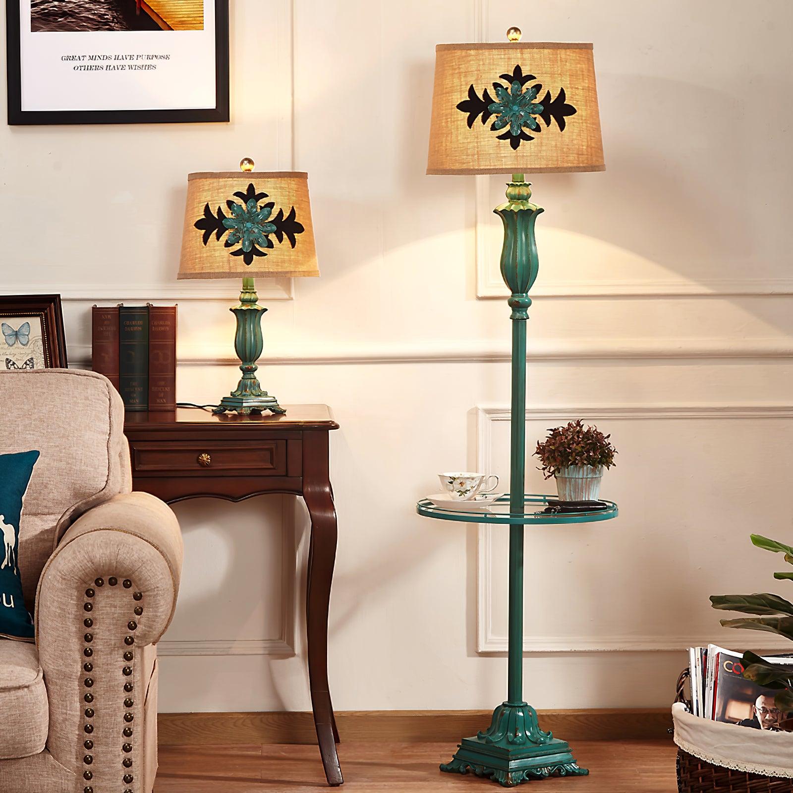 Eryn Floor Lamp Table Vintage, Metal/Resin, Green, Living Room - Neutral Decor