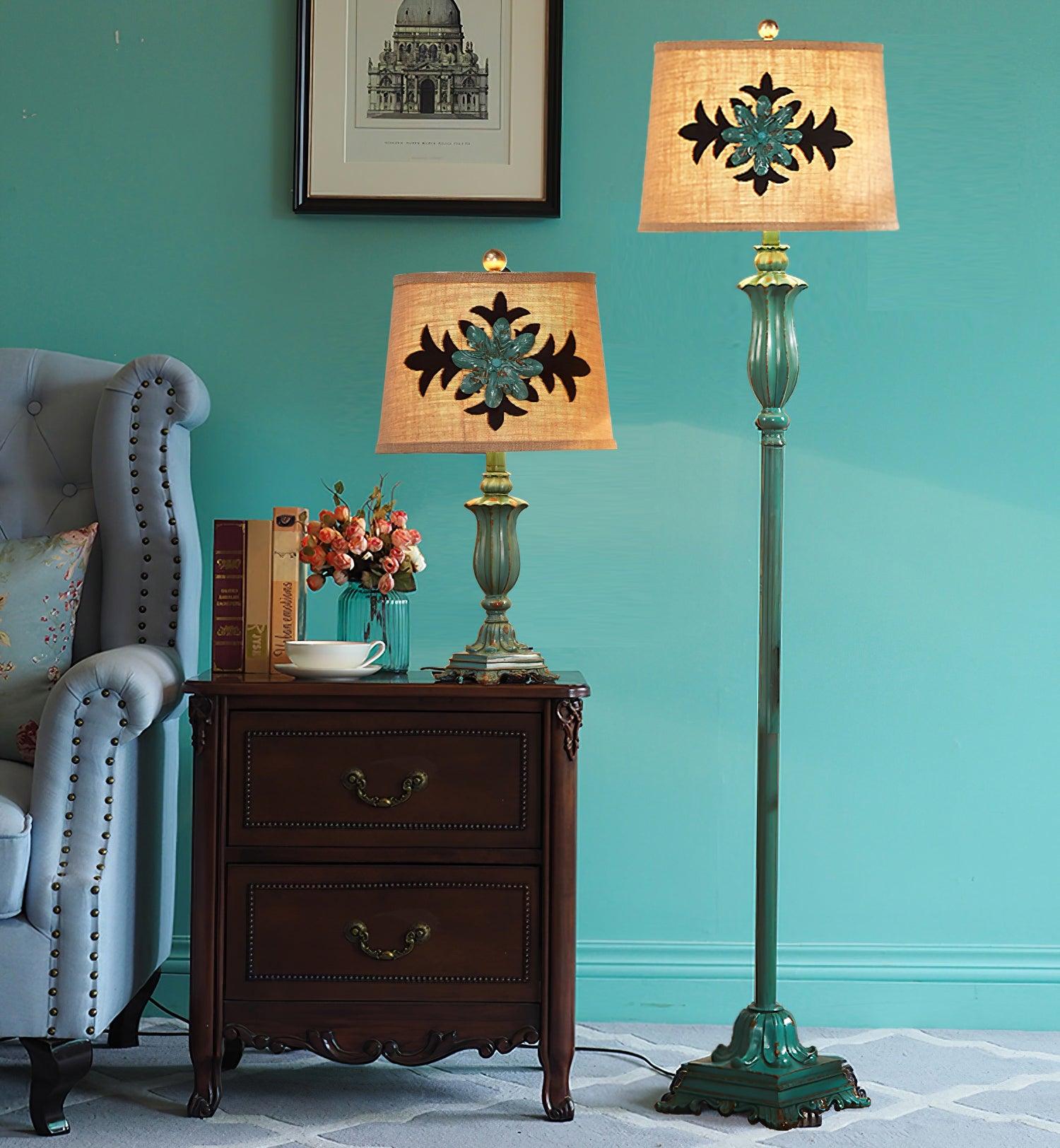 Lominex Vintage Resin Floor Lamp-Neutral Decor