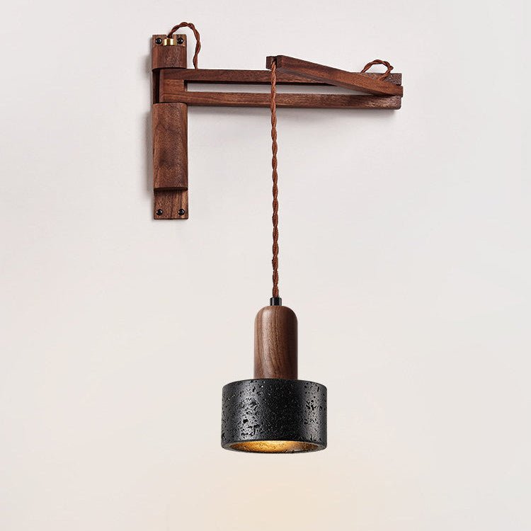 Vamki Adjustable Black Travertine Wood Wall Lamp-Neutral Decor