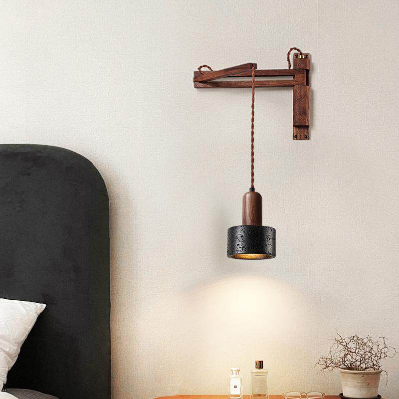 Vamki Adjustable Black Travertine Wood Wall Lamp-Neutral Decor