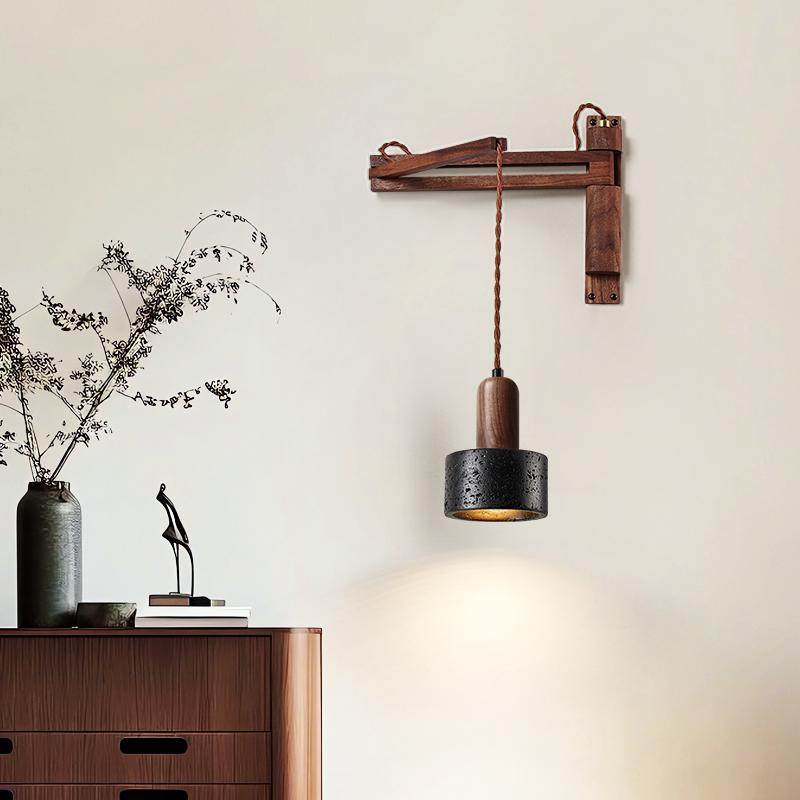 Vamki Adjustable Black Travertine Wood Wall Lamp-Neutral Decor