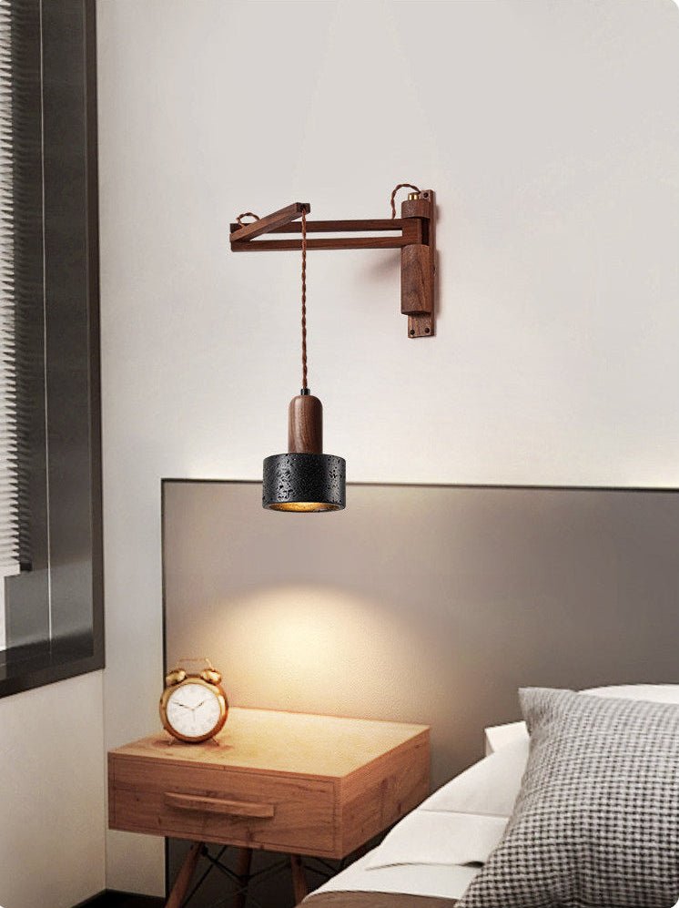 Vamki Adjustable Black Travertine Wood Wall Lamp-Neutral Decor