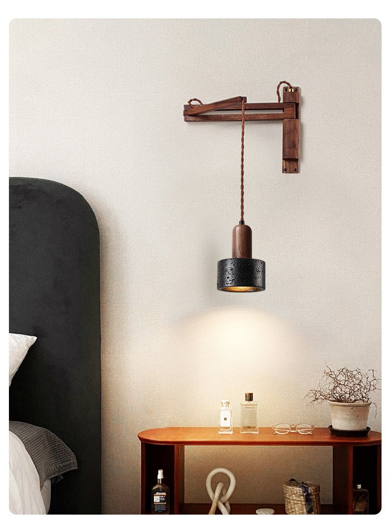 Vamki Adjustable Black Travertine Wood Wall Lamp-Neutral Decor