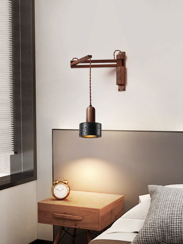Vamki Adjustable Black Travertine Wood Wall Lamp-Neutral Decor