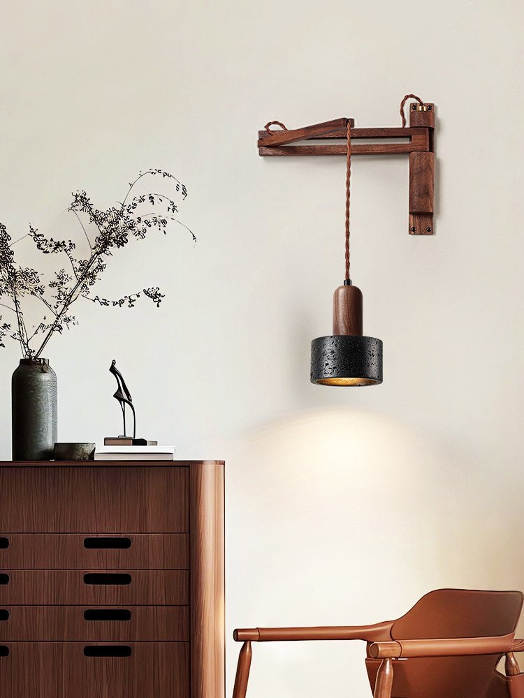 Vamki Adjustable Black Travertine Wood Wall Lamp-Neutral Decor