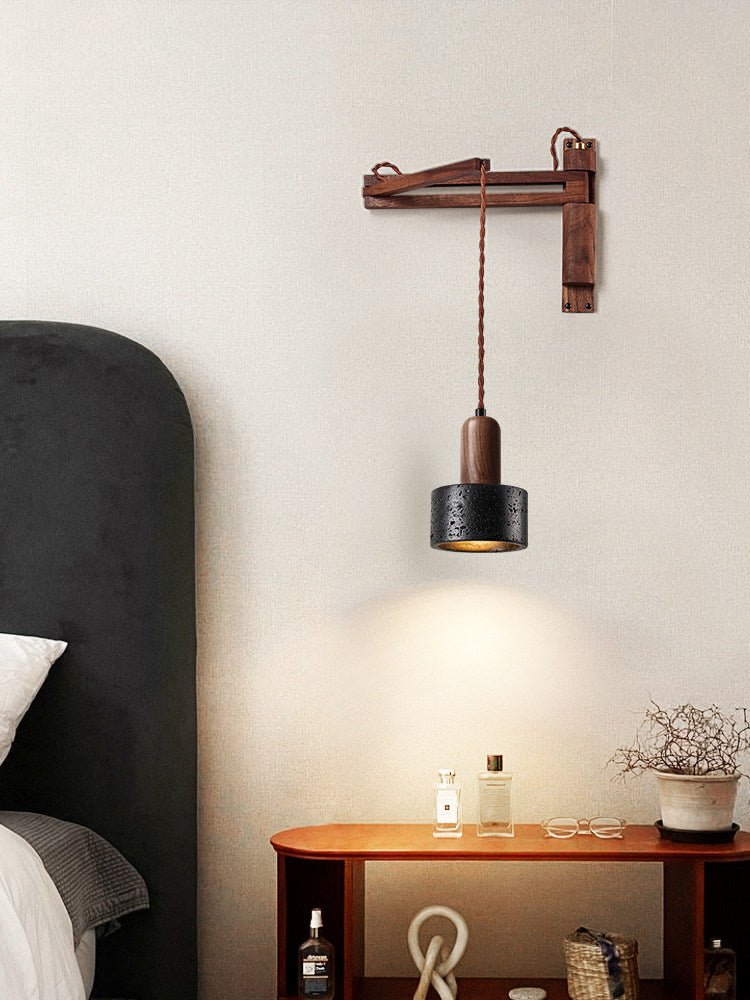 Vamki Adjustable Black Travertine Wood Wall Lamp-Neutral Decor