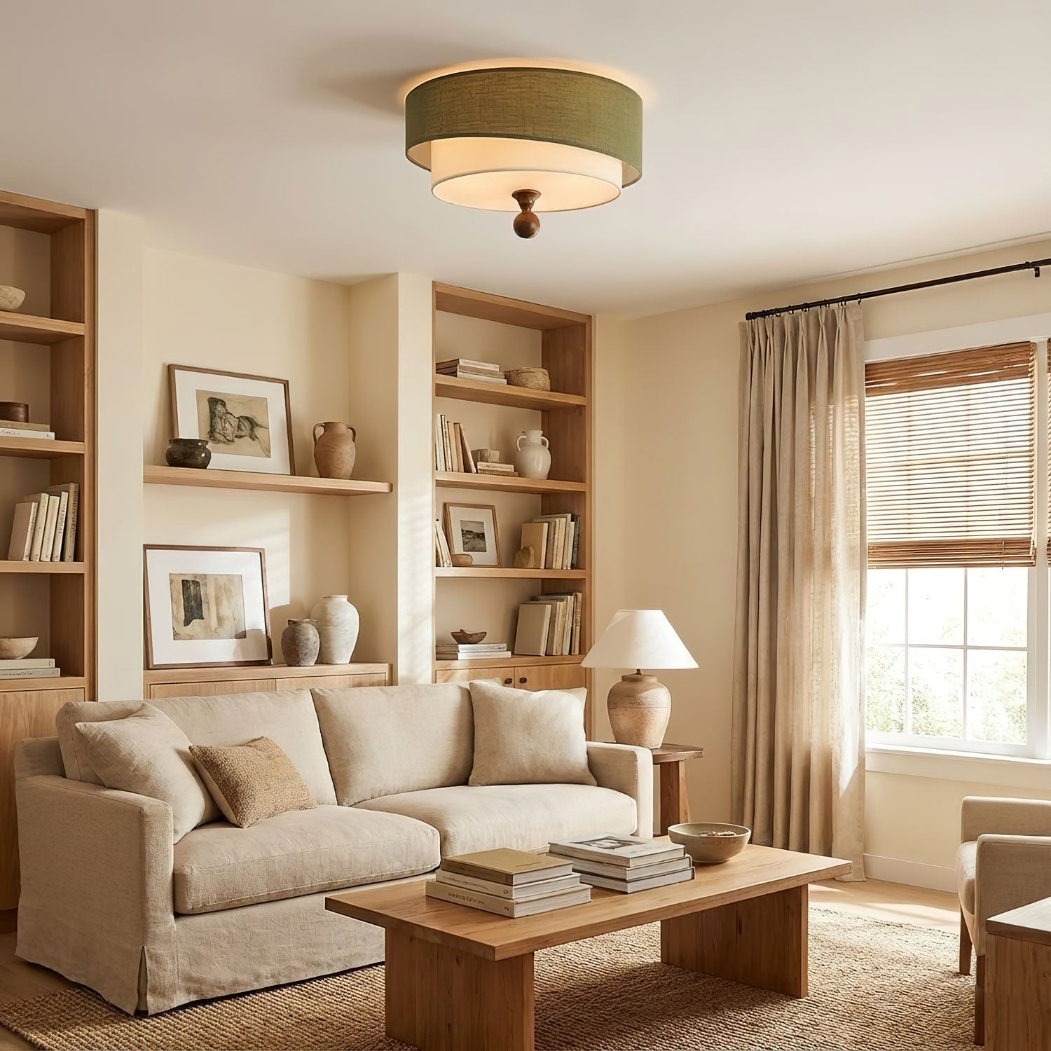 Layered Fabric Ceiling Light-Neutral Decor