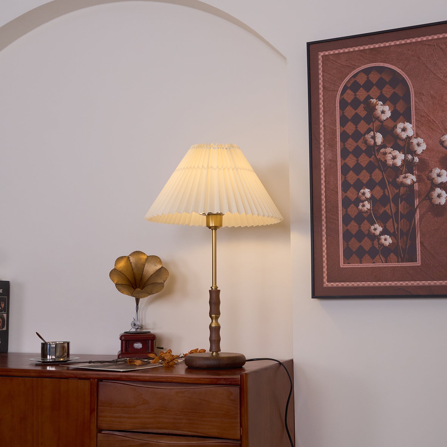 Vovenil Pleated Shade Table Lamp-Neutral Decor