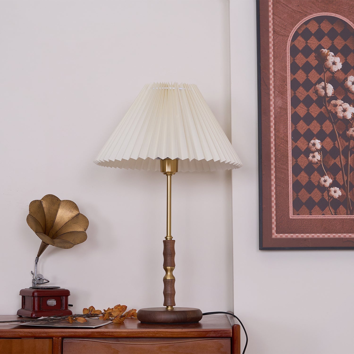 Vovenil Pleated Shade Table Lamp-Neutral Decor
