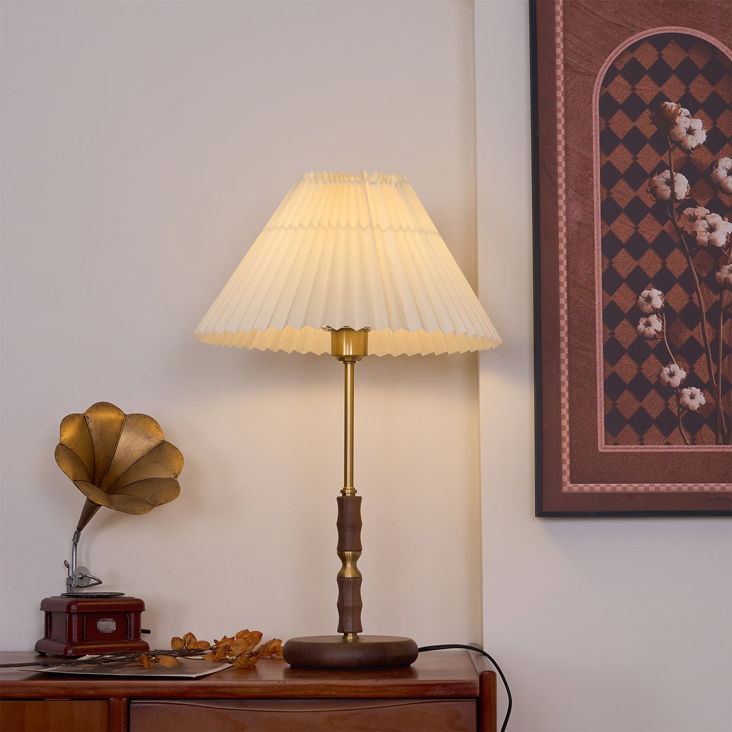 Vovenil Pleated Shade Table Lamp-Neutral Decor