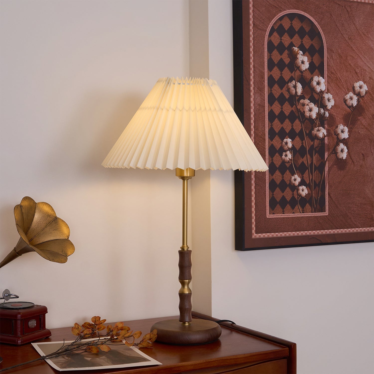 Vovenil Pleated Shade Table Lamp-Neutral Decor