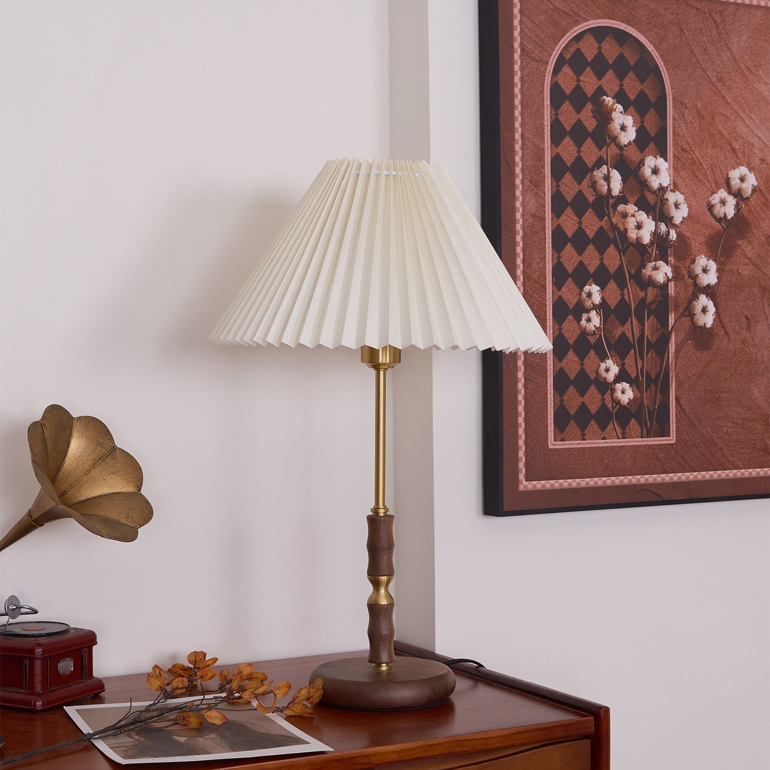 Vovenil Pleated Shade Table Lamp-Neutral Decor
