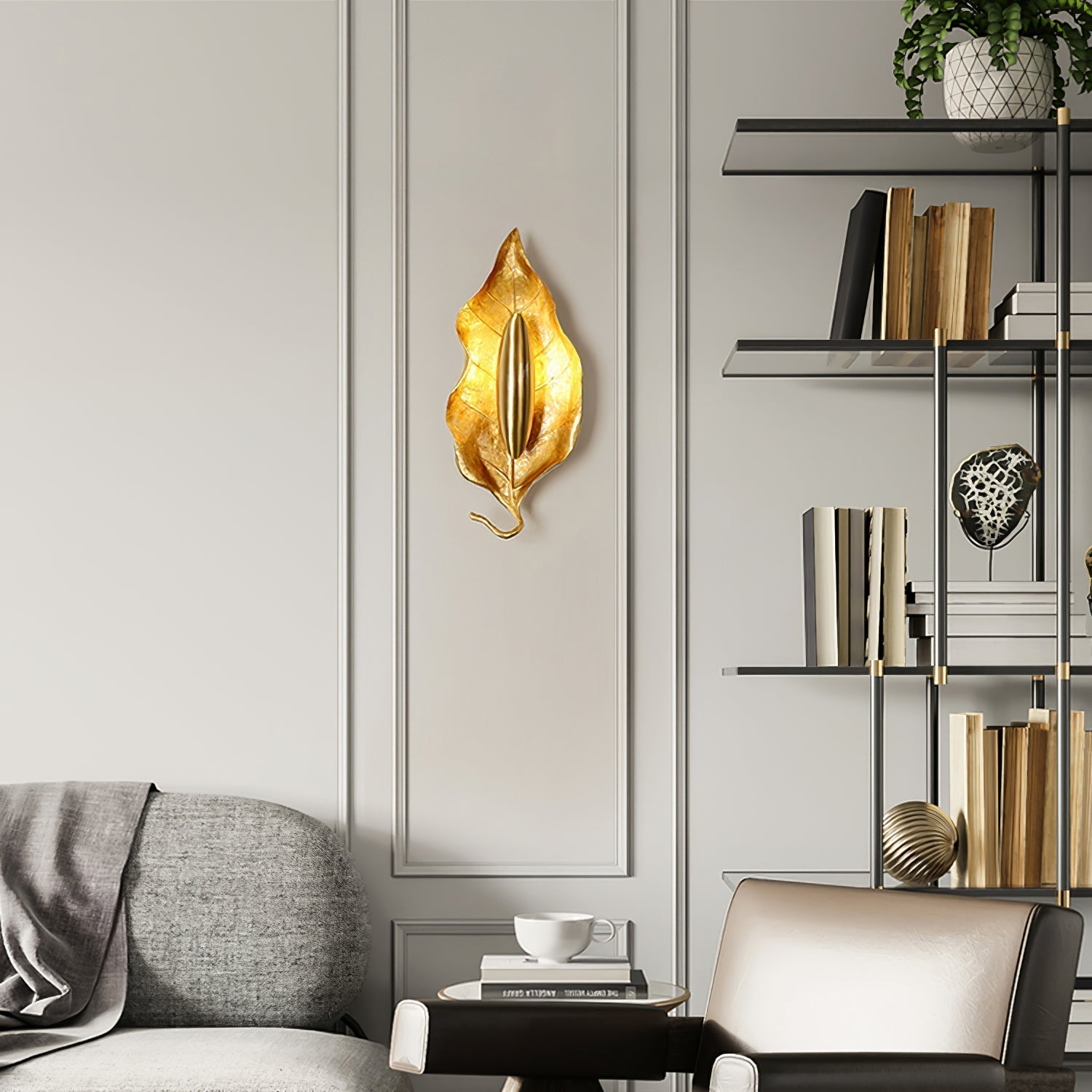 Corsel Nordic Art Leaf Brass Wall Lamp-Neutral Decor