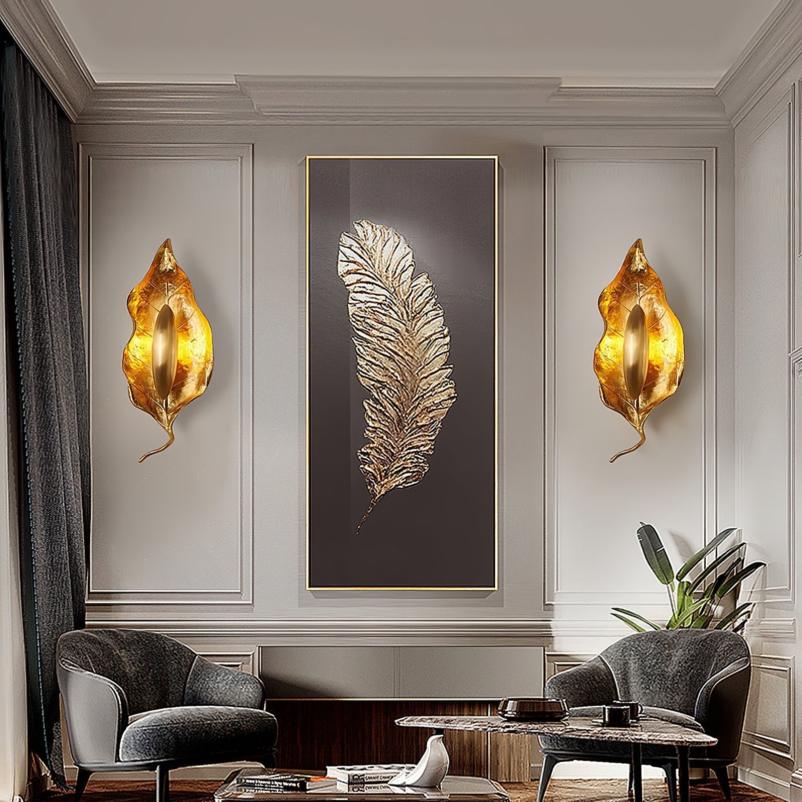 Corsel Nordic Art Leaf Brass Wall Lamp-Neutral Decor
