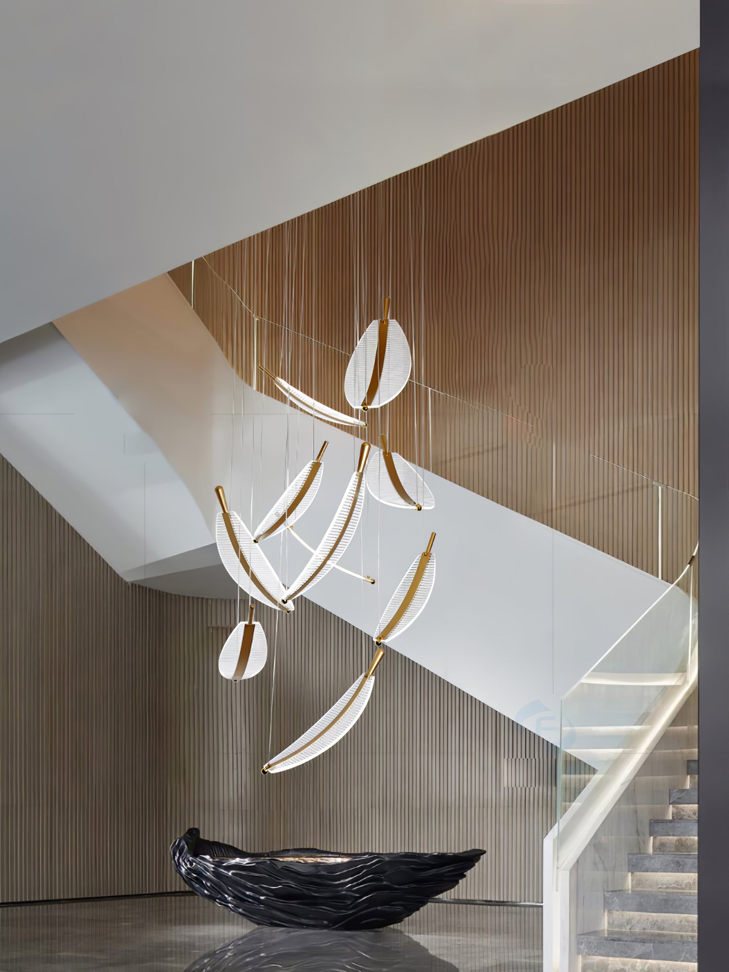 Kuo Chandelier Leaf Acrylic Gold Elegant Modern-Neutral Decor