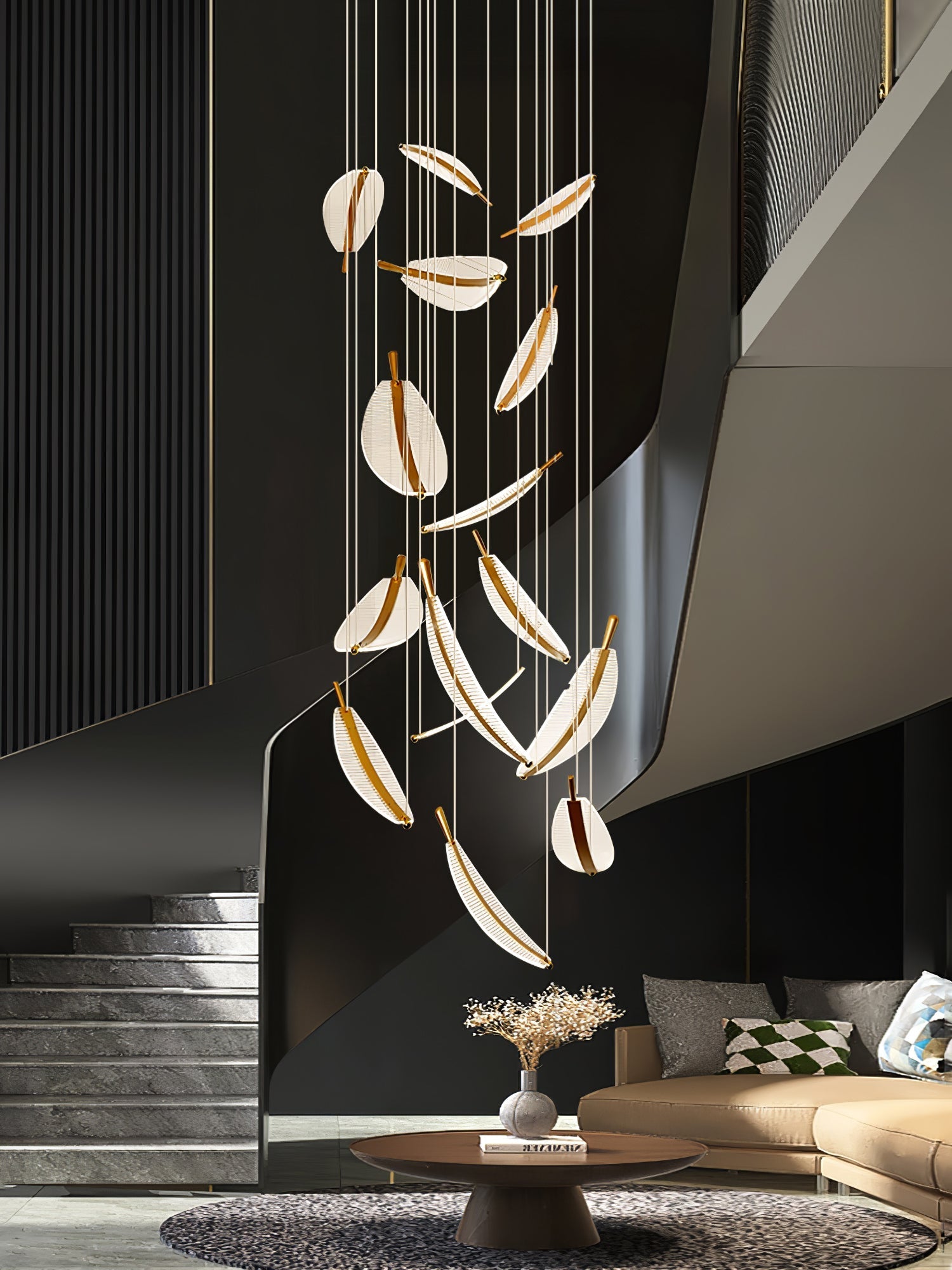 Kuo Chandelier Leaf Acrylic Gold Elegant Modern-Neutral Decor