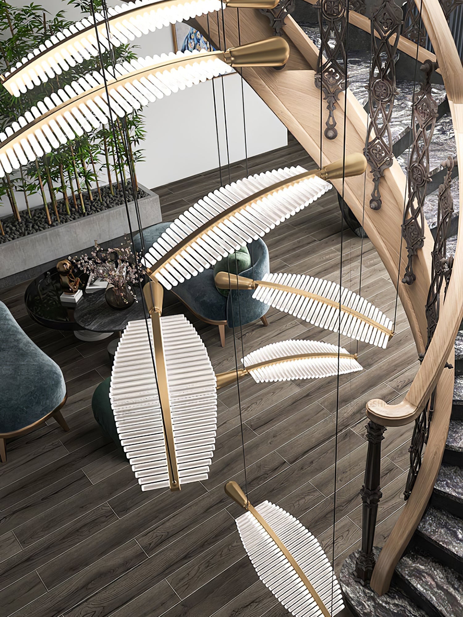 Kuo Chandelier Leaf Acrylic Gold Elegant Modern-Neutral Decor