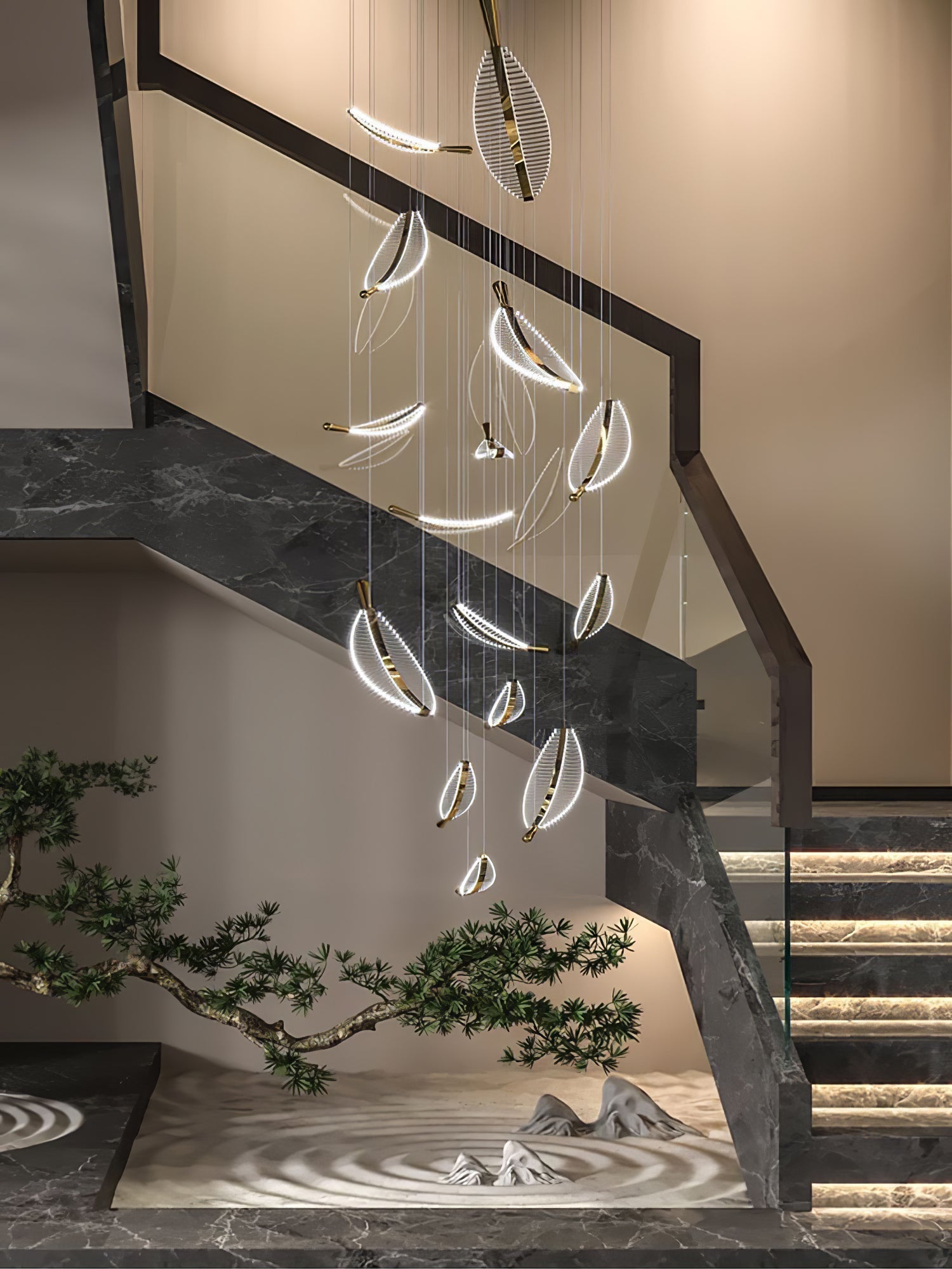 Kuo Chandelier Leaf Acrylic Gold Elegant Modern-Neutral Decor