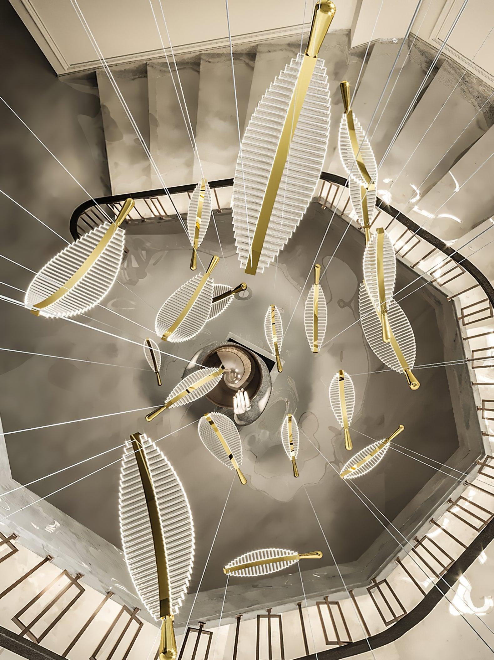 Kuo Chandelier Leaf Acrylic Gold Elegant Modern-Neutral Decor