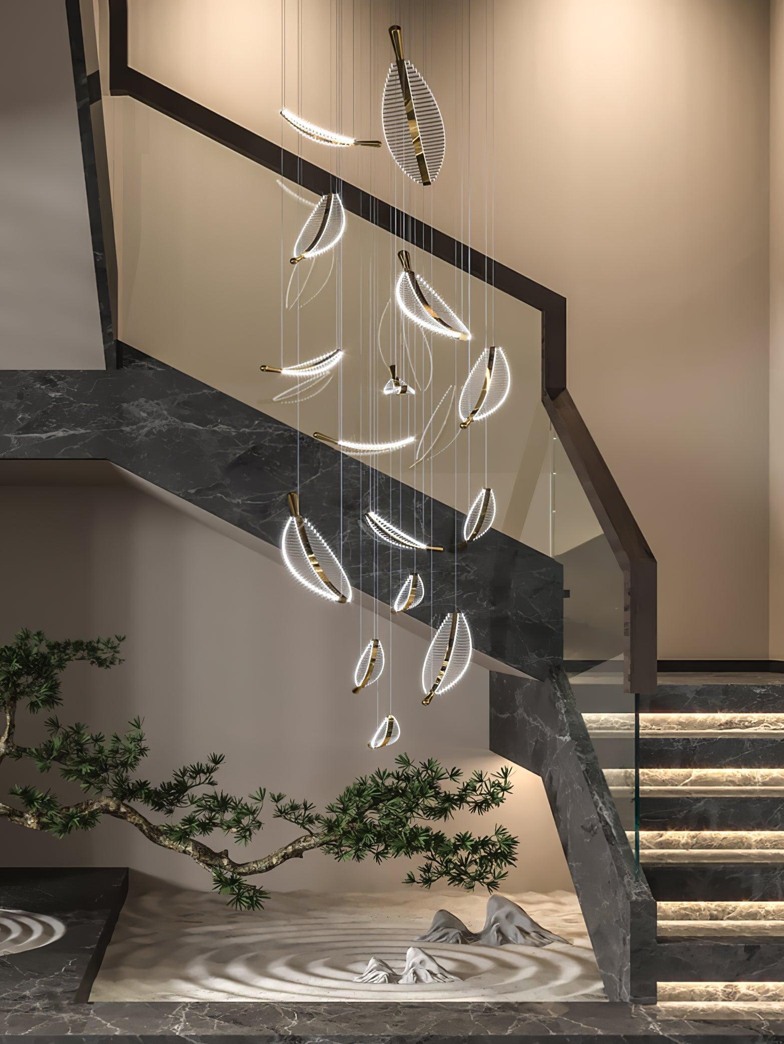 Kuo Chandelier Leaf Acrylic Gold Elegant Modern-Neutral Decor