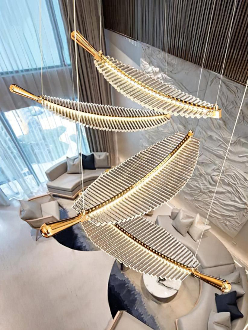 Kuo Chandelier Leaf Acrylic Gold Elegant Modern-Neutral Decor