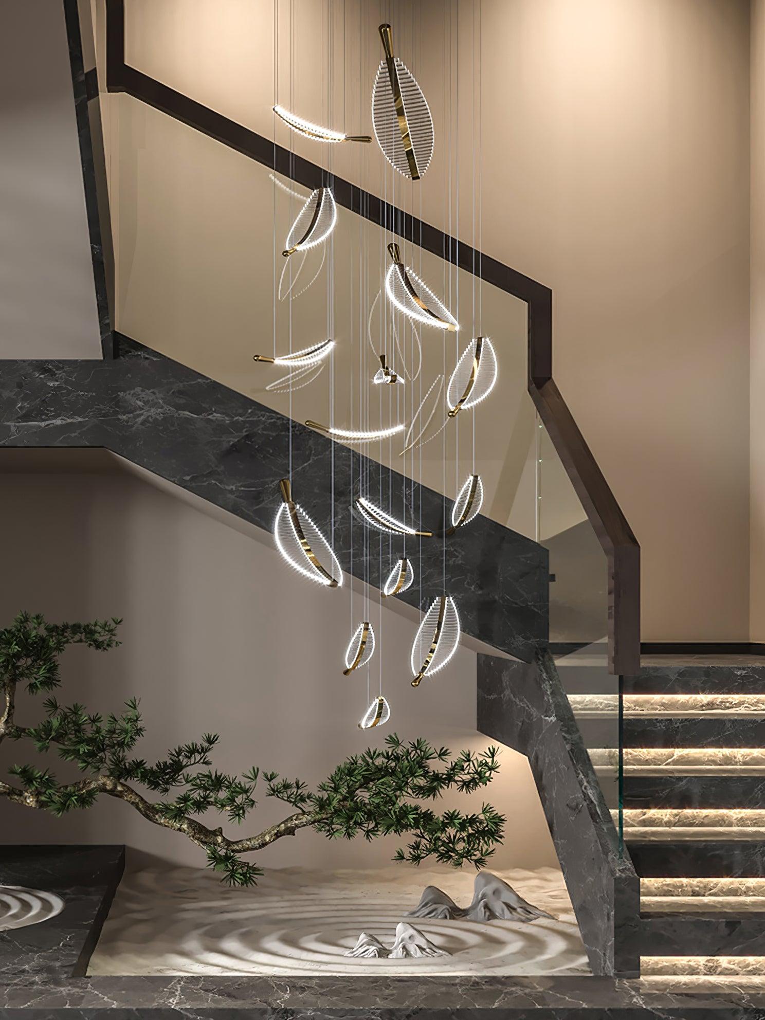 Kuo Chandelier Leaf Acrylic Gold Elegant Modern-Neutral Decor