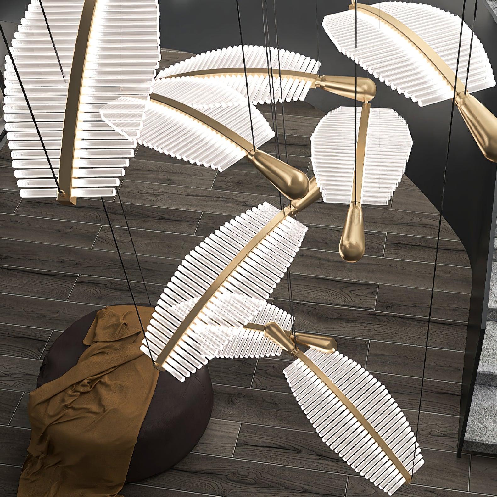 Kuo Chandelier Leaf Acrylic Gold Elegant Modern-Neutral Decor