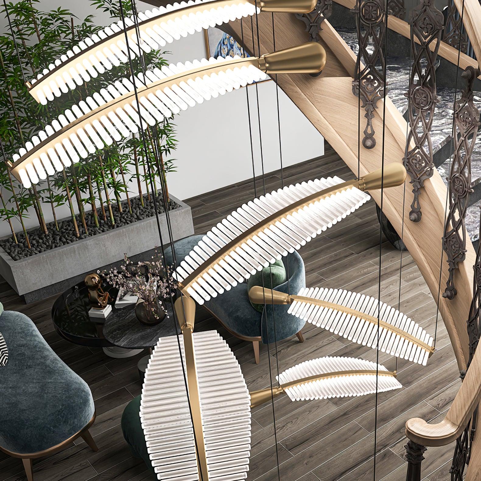 Kuo Chandelier Leaf Acrylic Gold Elegant Modern-Neutral Decor