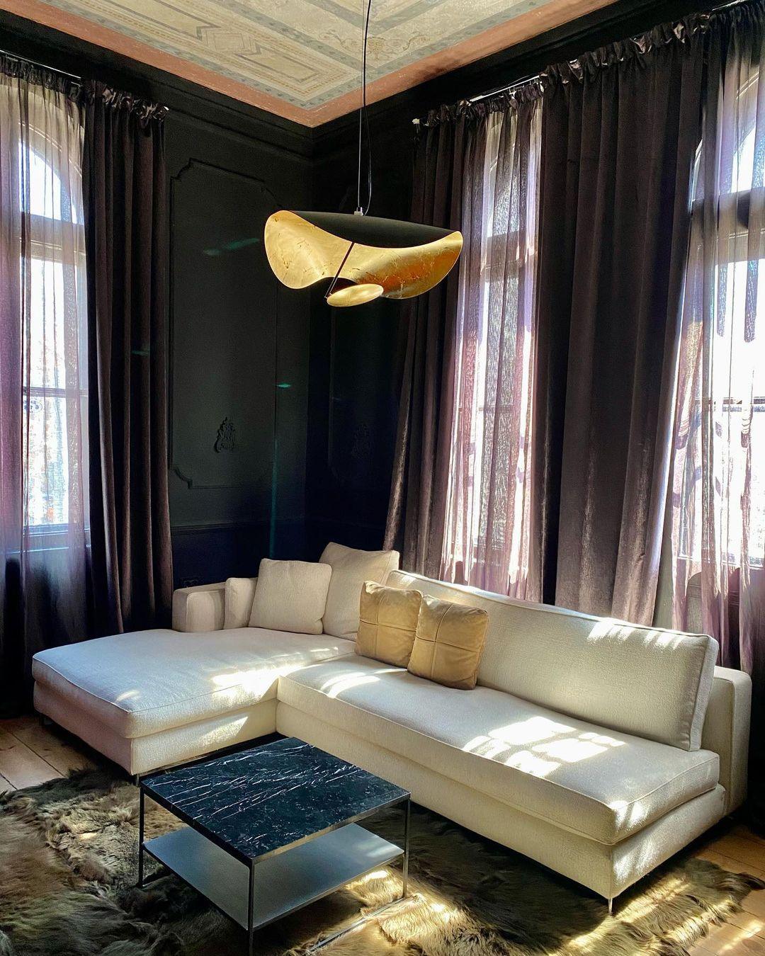 Lustra Pendant Lamp Black Gold Curved Shade-Neutral Decor
