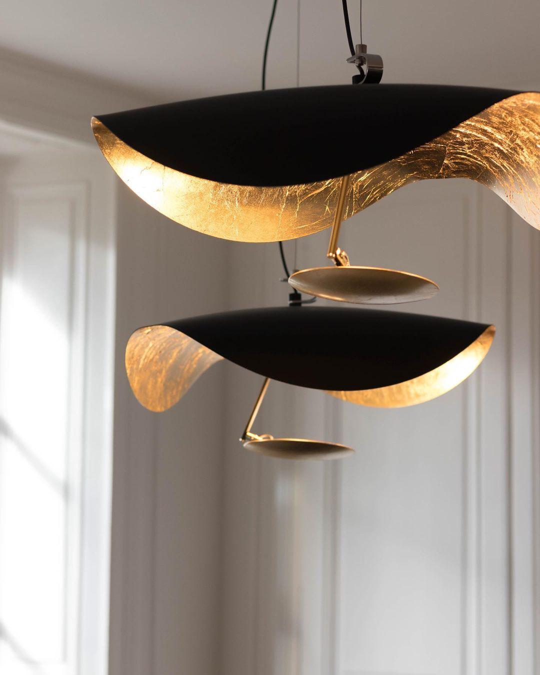 Lustra Pendant Lamp Black Gold Curved Shade-Neutral Decor