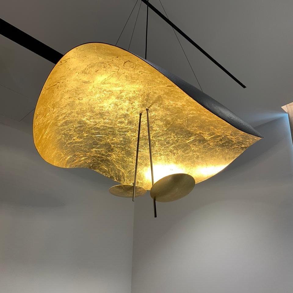 Lustra Pendant Lamp Black Gold Curved Shade-Neutral Decor