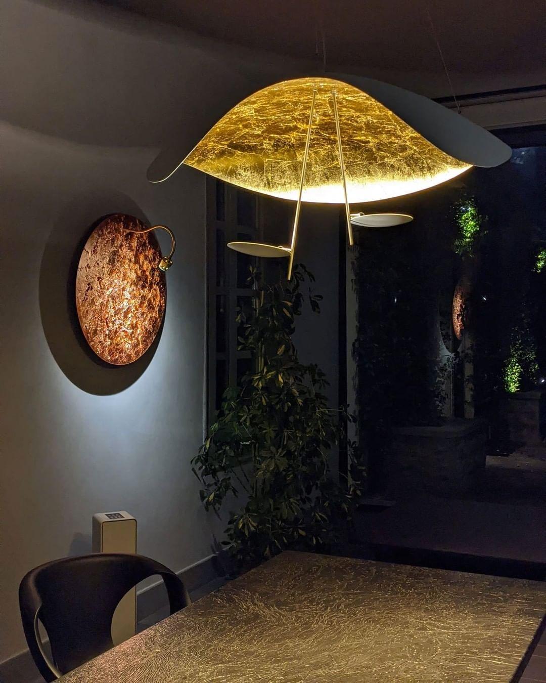Lustra Pendant Lamp Black Gold Curved Shade-Neutral Decor